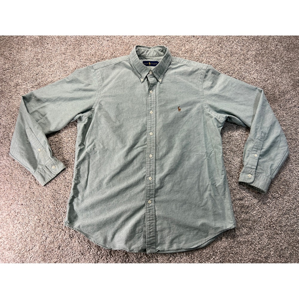 Ralph Lauren Mens Large Sage Green Oxford Button Down Long Sleeve Shirt Logo
